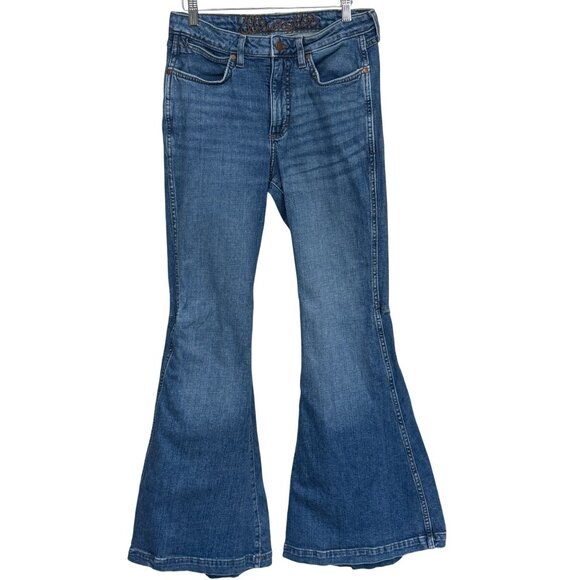 Wrangler Womens Trumpet Flare Jeans Blue Denim Flare High Rise Stretch Retro - Picture 2 of 6